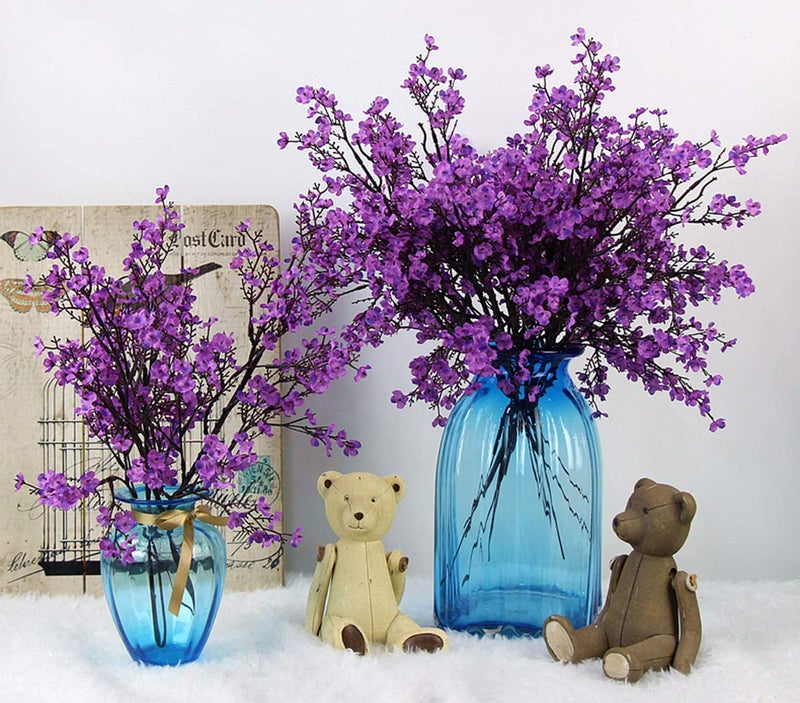 JAKY Global JAKY-Global Babys Breath Fabric Cloth Artificial Flowers 6 Bundle European Fake Silk Plants Decor Wedding Party Decoration Bouquets Real Touch DIY Home Garden(Purple) - Image 2